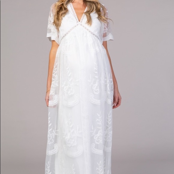 PinkBlush White Lace Mesh Maternity Maxi D… - Picture 3 of 14
